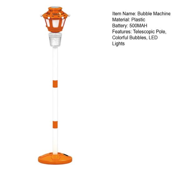 Street Lamp Bubble Machine with Music & LED Lights, Automatic Bubble Blower for Kids, Adjustable Height 21-47", Detachable Wand, Rechargeable Outdoor