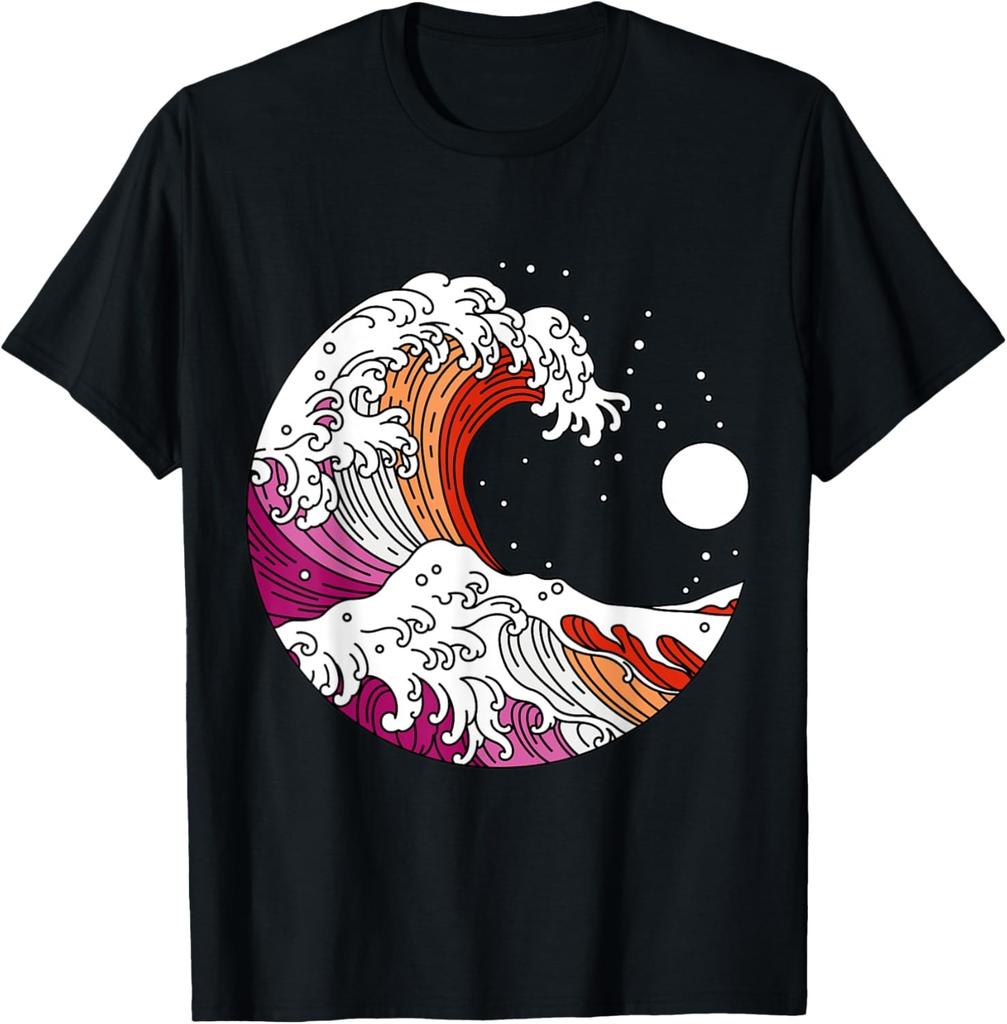 Japanese Great Wave Lesbian Pride Flag WlW Gay Girls T-Shirt