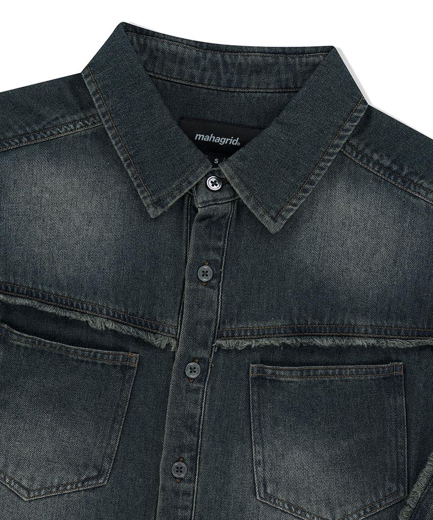 MAHAGRID Denim Half Shirt Blue(Mg2Fmmw345A)