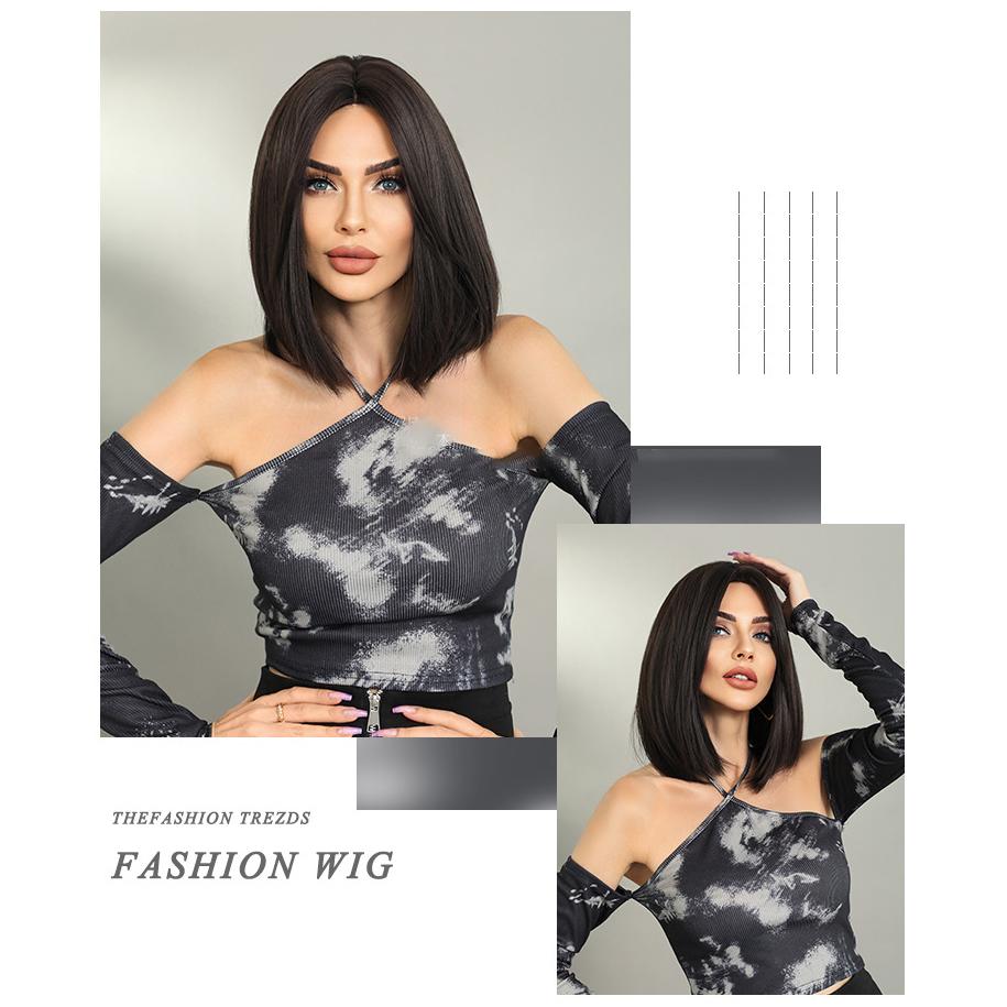 Women's Black Wig 40cm Short Hair Short Straight Hair Full Cap Rose Hair Net Natural Realistic Hair Wig