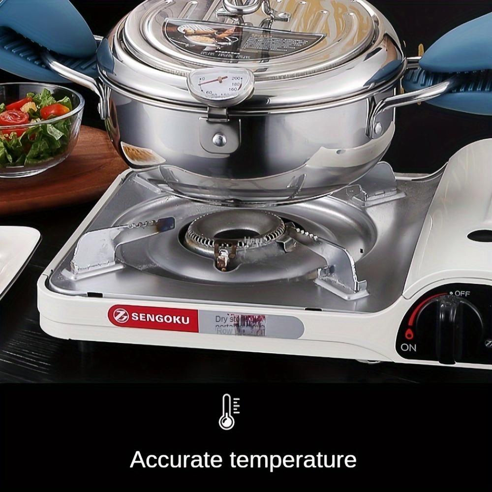 Японская глубокая сковорода с термометром и крышкой. Кухонная сковорода для жареных креветок из нержавеющей стали 304.