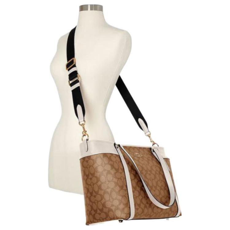 Coach Baby 36 Classic Monogram Logo Coated Canvas Leather Tote Bag Women tote Khaki White C4071-IMDJ8