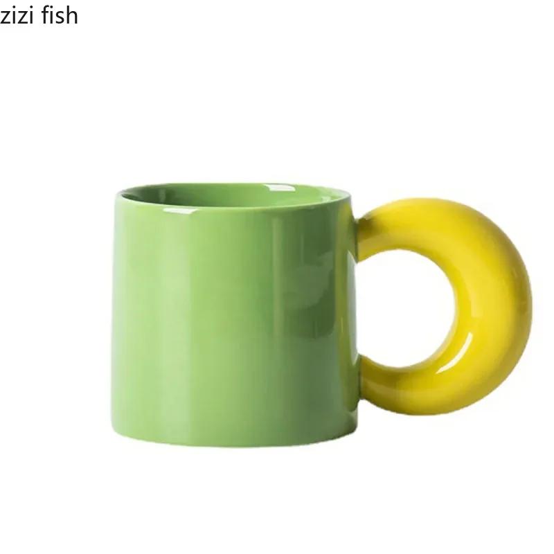 Creative Handle Ceramic Mug High Aesthetic Value Coffee Mug Cute Breakfast Cups Juice Milk Cup Couple Cups Household Water Cup