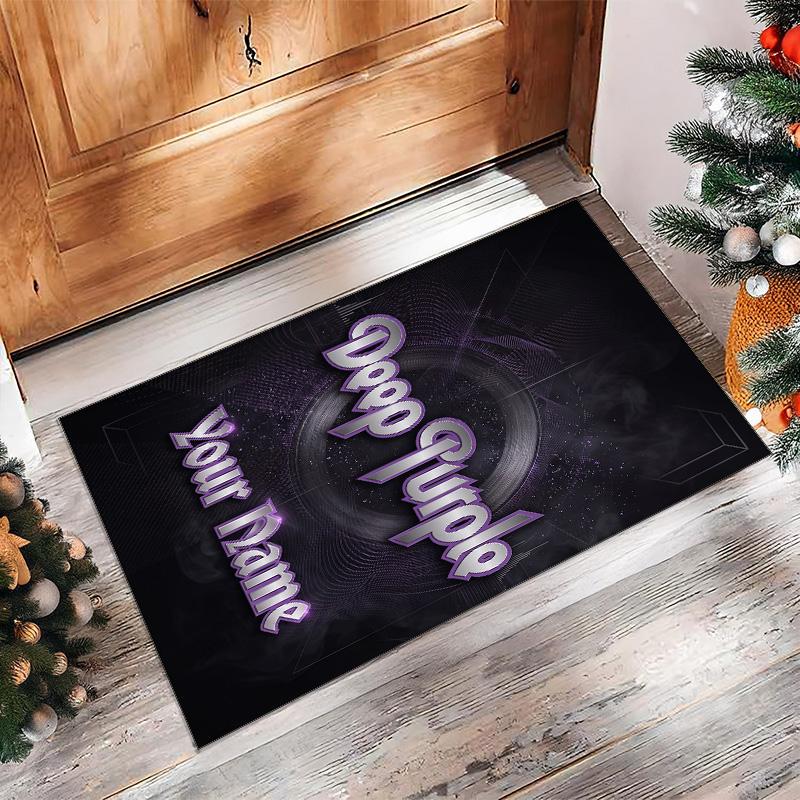 Deep Purple Crystal Velvet Rug, Custom Name Text Personalized Non‑Slip Floor Mat for Home Decor Gift