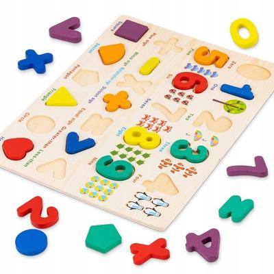 Деревянная обучающая доска Kinderplay - пазл цифры и формы, английский, 30 x 22,5 см (KP9835)