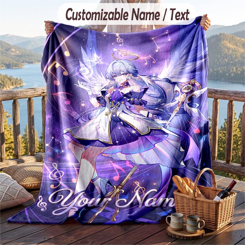 Custom Text Flannel Throw Blanket, Lightweight Cozy Bed Sofa BlanketHonkai Star Rail