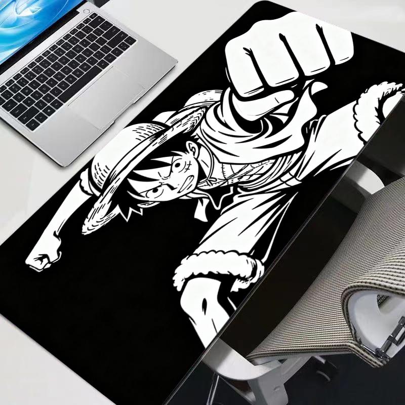 Black and white Mouse Pad One Piece Luffy Big Gamer Gaming Accessories Speed Keyboard Rubber Lock Edge Desk Mat Laptop mousepad