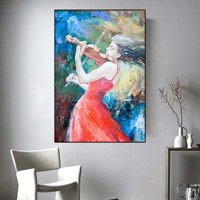 Рамка из цельного дерева, современная винтажная игра на пианино для девочек, картина маслом на холсте, постеры и принты, настенная картина для декора гостиной