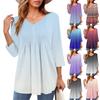 Women's Tops V Neck Three-quarter Sleeve Striped Pleated Casual Summer Fashion Shirt Tops