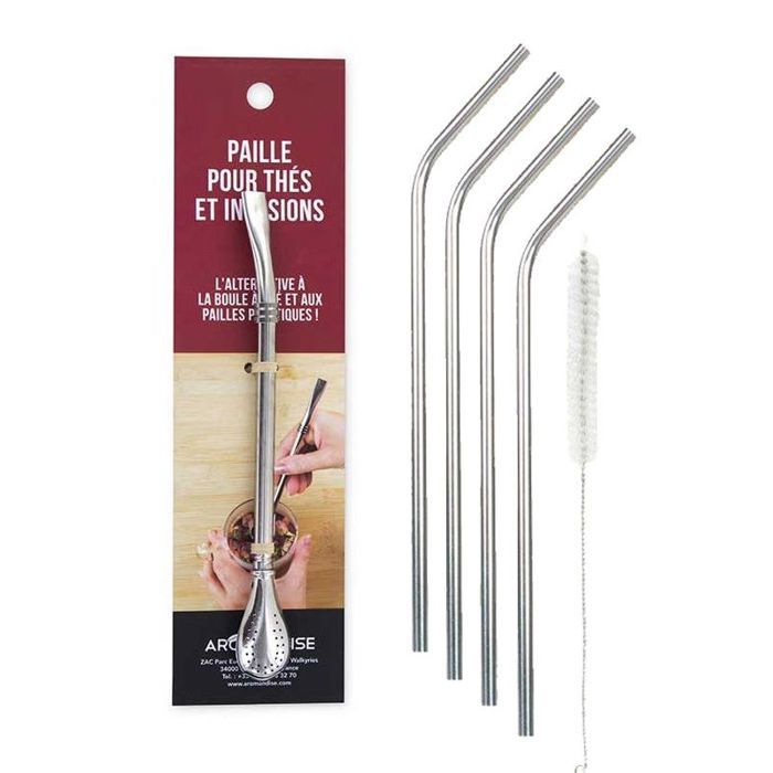 Straw with Integrated Filter + 4 Standard Stainless Steel Straws