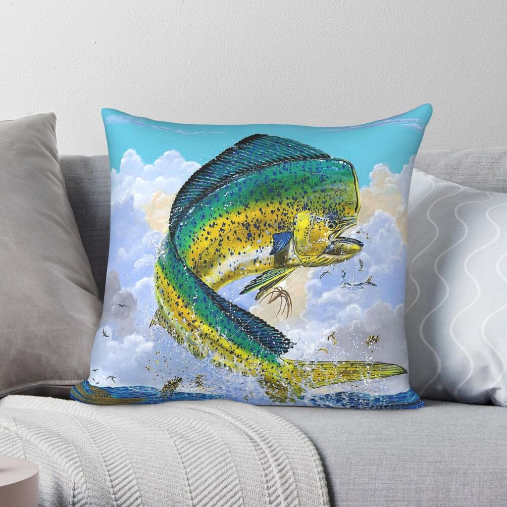 Mahi Hook Up Biggame Fishing Square Pillowcase Polyester Linen Velvet Creative Zip Decor Car Cushion Cover