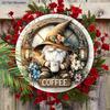 Christmas Hot Cocoa Wooden Sign with Coffee Theme - Warm Winter Navidad Round Sign with Gnome Pattern - Ideal for Front Door, Wall Decor