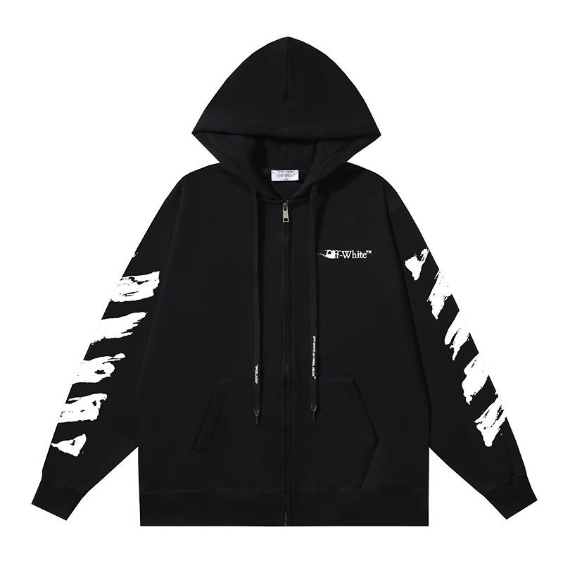 1272 Off-White 2026 Autumn/Winter New OW Graffiti Painted Arrow Pattern Men's and Women's Zipper Hoodie