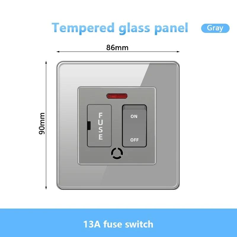 UK 13A Doublel usb электрическая розетка настенный светодиодный выключатель, серое стекло универсальный Type-c 18 Вт интеллектуальная быстрая зарядка розетка питания вилка