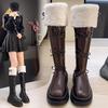 Fashion Leather Velvet Knee High Boots For Women Winter Fashion Bow Platform Knight Boots Woman Fashion Cross-Tied Botas Mujer 2024
