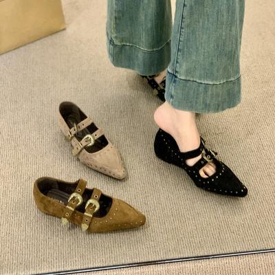 Ретро туфли-лодочки с острым носком, мелким вырезом, скрытой платформой, женские, новый дизайн 2025, в французском стиле позднего вечера, туфли Мэри Джейн