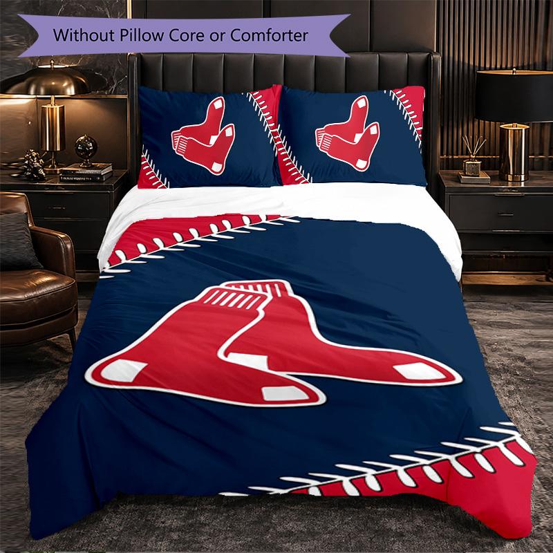 Boston Red Sox Pattern Microfiber 3Pcs Bedding Set Decor Duvet Cover Set For Bedroom Home Use