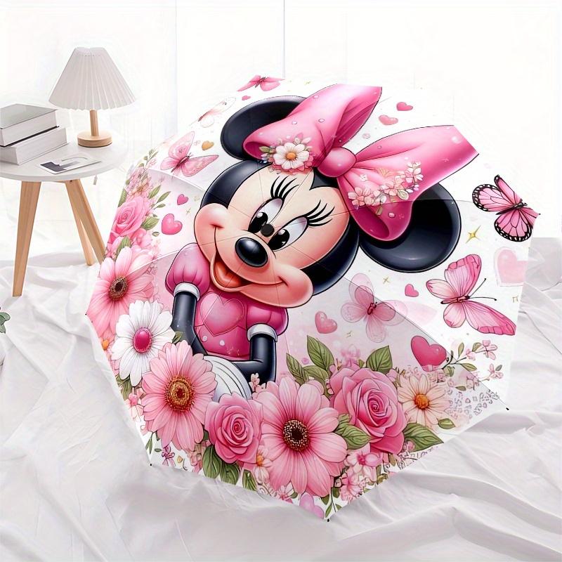 Disney Minnie Mouse,Flowers,Butterflies Manual Opening and Closing Umbrella, 8-Rib Reinforced Folding Design, Lightweight