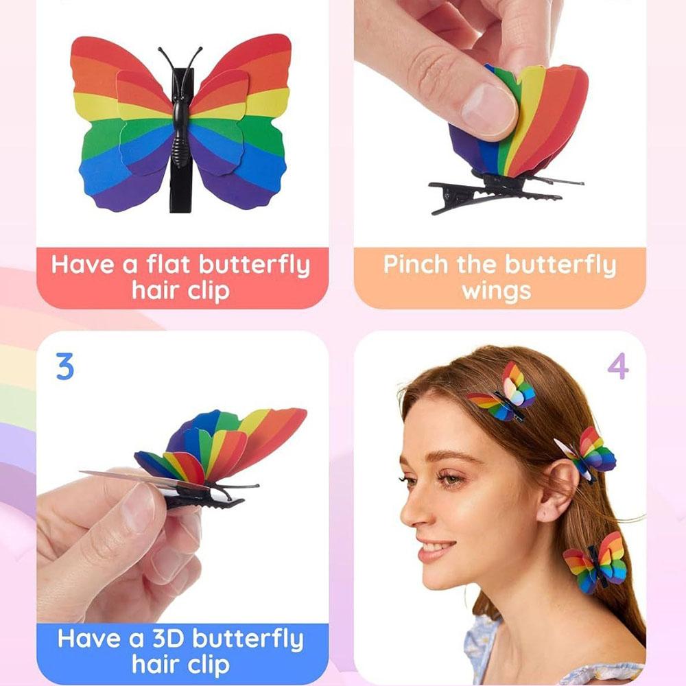 8pcs Rainbow Butterfly Hair Clips Celebration Headpiece Outfit Accessories