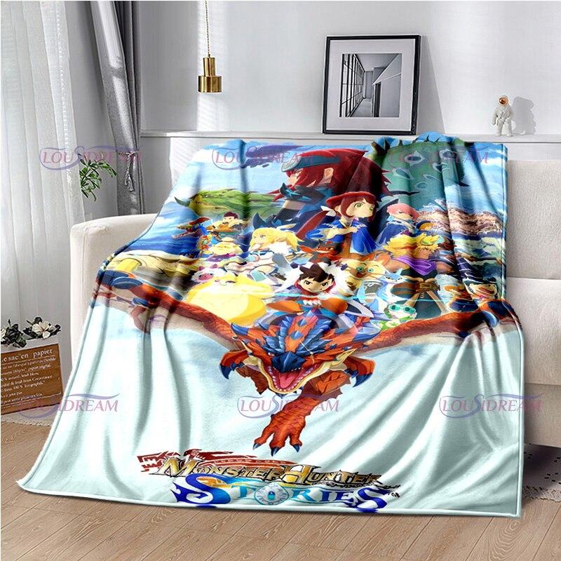 Monster Hunter Stories Soft Flannel Blanket Cartoon Blanket for All Seasons Warm Cozy Fluffy Blanket for Sofa Bed Living Room