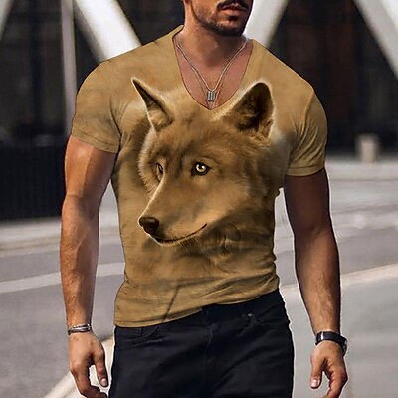 Муж. Футболка Футболка Графика Животное Собака V-образный вырез Одежда Одежда 3D-принт Повседневные Виды спорта С короткими рукавами С принтом Модельер На каждый день
