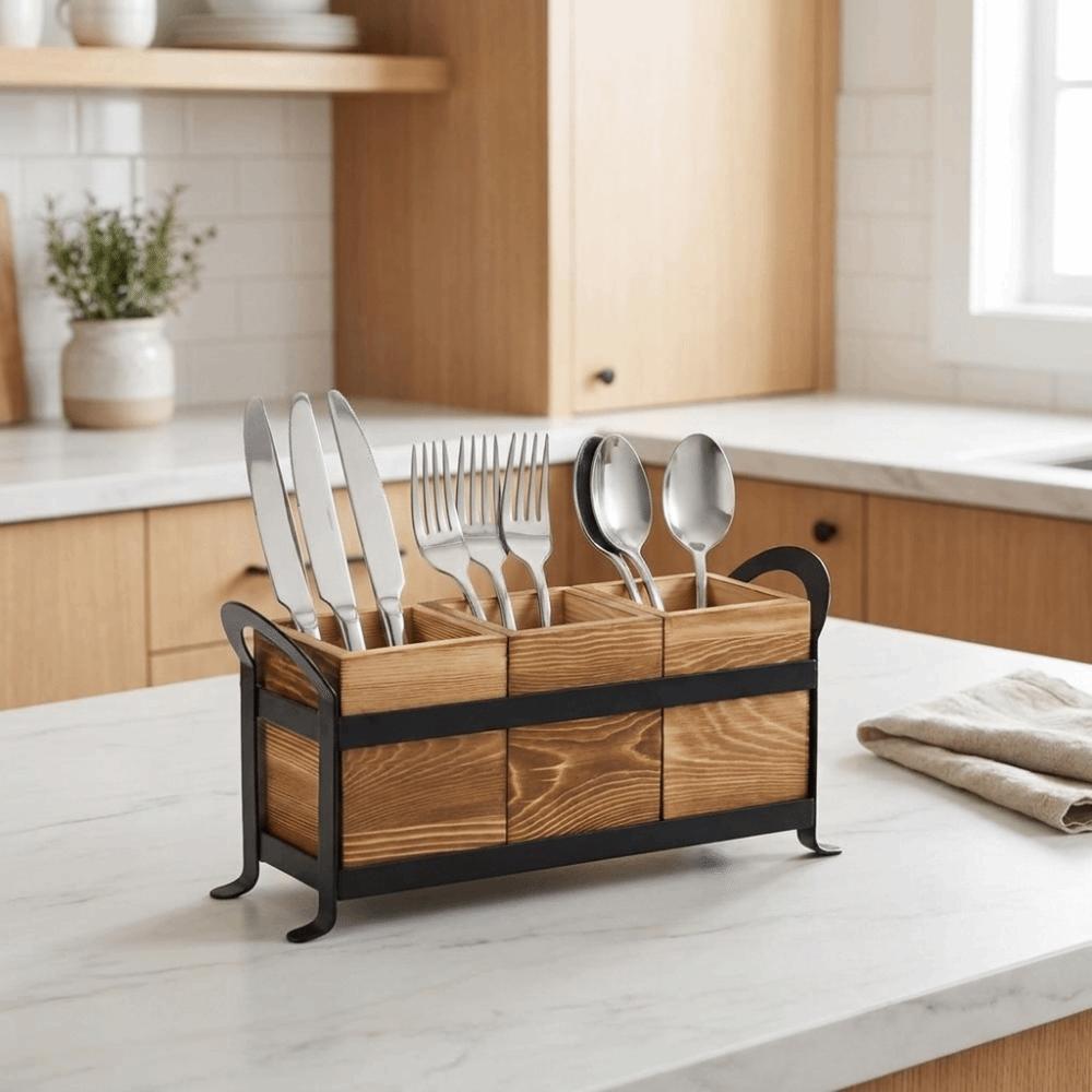 Large Capacity Tableware Storage Box Space Saving Flatware Organizer Farmhouse