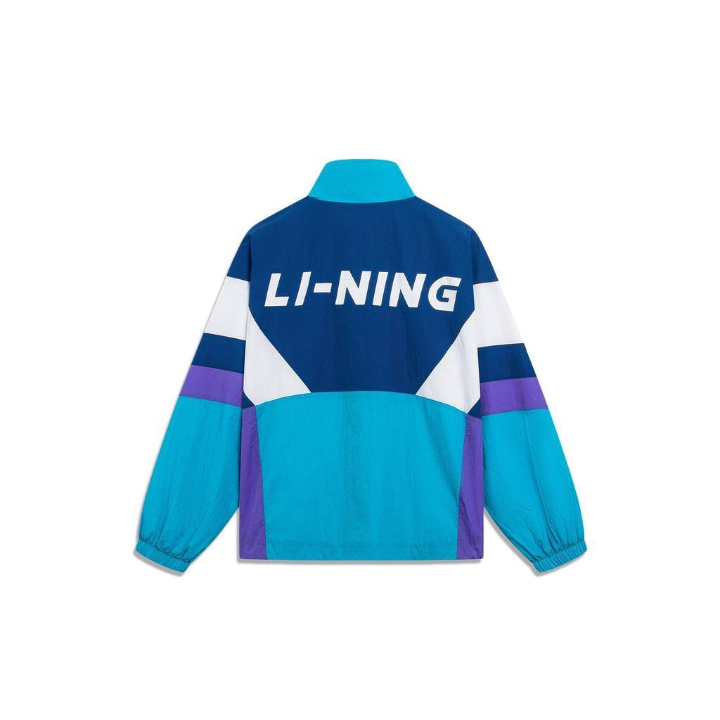 Li Ning Sports Lifestyle Series American Retro Color Block Letter Printing Stand Wool Jacket Unisex Jacket Light-Blue AJDT503-1