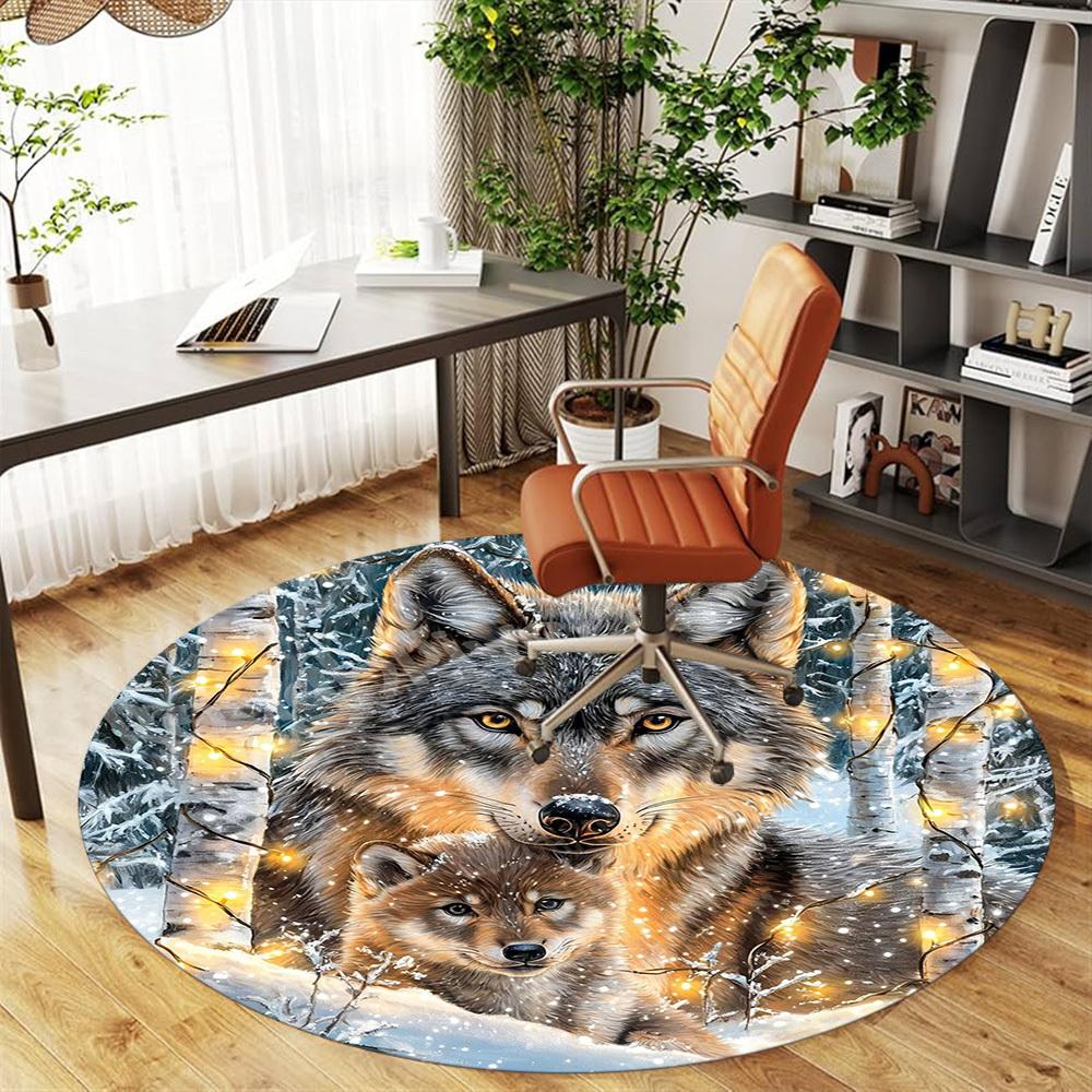 1PC Wolf Snowy Forest Office Round Area Rug, Under Office Chairs Bedroom Living Room Home Decor,Carpet for Office, -1110202