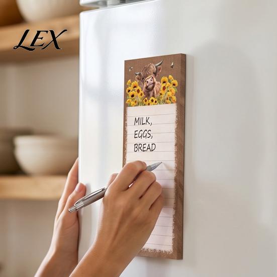 Daily Planner for Kitchen Magnetic Refrigerator Notepad, Highland Cow/Bow/Leopard Print, Shopping Note Paper Fridge List Pad And Metal Surfaces