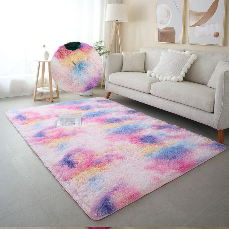 Красочный плюшевый ковер для спальни, градиентный мохнатый ковер, украшение для дома, милый радужный пушистый ковер, скандинавский стиль, напольный коврик для детской комнаты