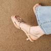 Summer New High Heels Square Head One-word Cross Stiletto Apricot Not Tired Foot Sandals Women