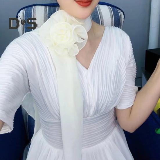 Шифоновый атласный длинный шарф с цветочным декором, дышащая универсальная пляжная шаль, защита от солнца, шифоновая шаль, повседневная одежда