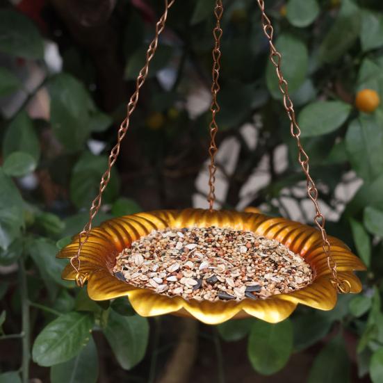Подвесной поднос для кормушки для диких птиц, металлический поднос для кормления семян в форме цветка, украшение для сада на открытом воздухе