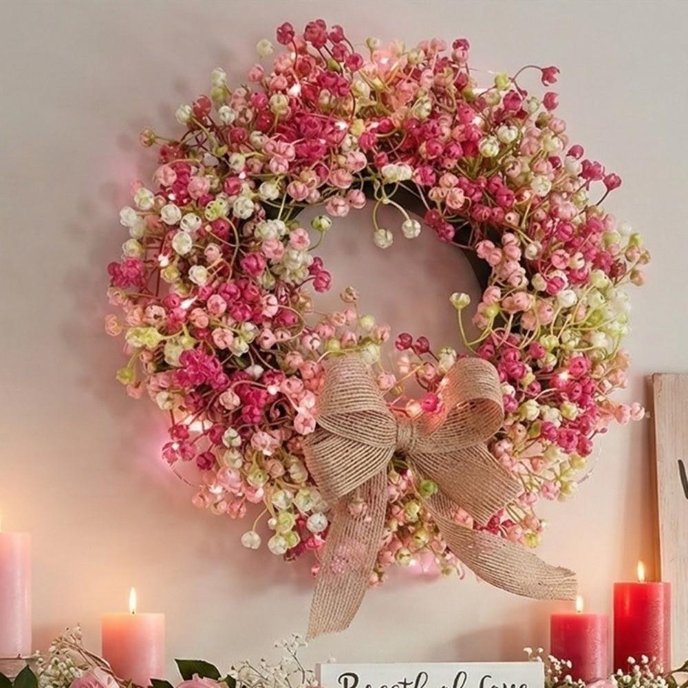 Round Shape Colorful Eucalyptus Wreath with Bow Vivid Colors Spring Flower Wreath Handmade Lifelike Front Gate Wreath Front Door