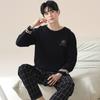 Two Pieces Set Men's Cotton Pajamas Set Long Sleeves Sleeping Top Pant Nightwear Pyjamas Young Boy Pijamas Hombre