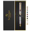 Scriveiner Luxury EDC Fountain Pen Gorgeous Heavy Pocket Pen 24K Finish Schmidt German Nib Converter Best Writing Pen Gift Set Nice Stylish Office