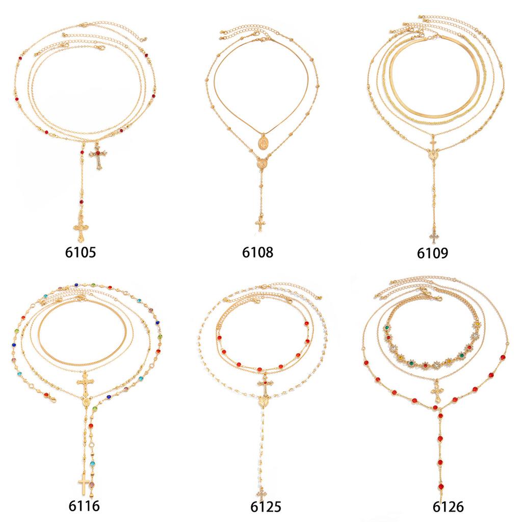 Jewelry 3-piece Set, Diamond-encrusted Cross Chain Necklace Set, Small Flower Crystal Copper-clad Iron Chain Neck Chain.