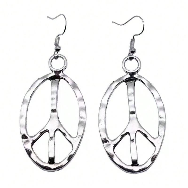 1 пара ретро серег-подвесок со знаком мира, минималистичный овальный дизайн с символом, подходят для повседневной носки и в качестве подарка, модный ювелирный аксессуар для женщин
