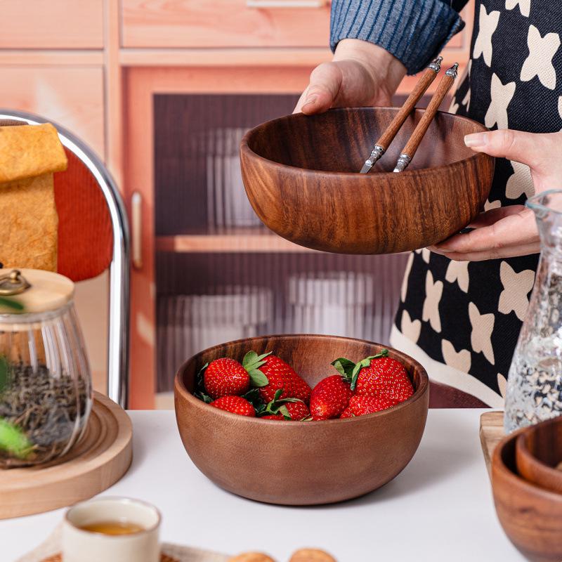South American Walnut & Acacia Wood Multi-Spec Round Salad & Rice Bowl