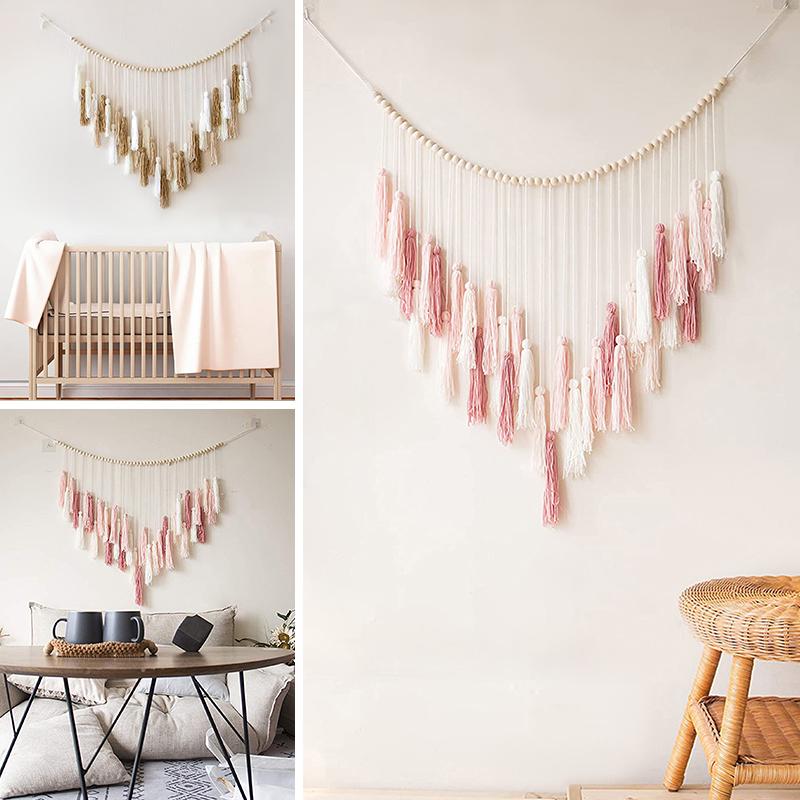Богемный декоративный плетеный деревянный гобелен с кисточками из бисера, украшение для дома в стиле Ins, хлопковая веревка, плетеное настенное украшение