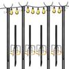 4 Pcs String Light Hook Poles Stakes with Stability 5-Pronged Base Support Bracket Patio Banner Lantern Hanging Stand Poles
