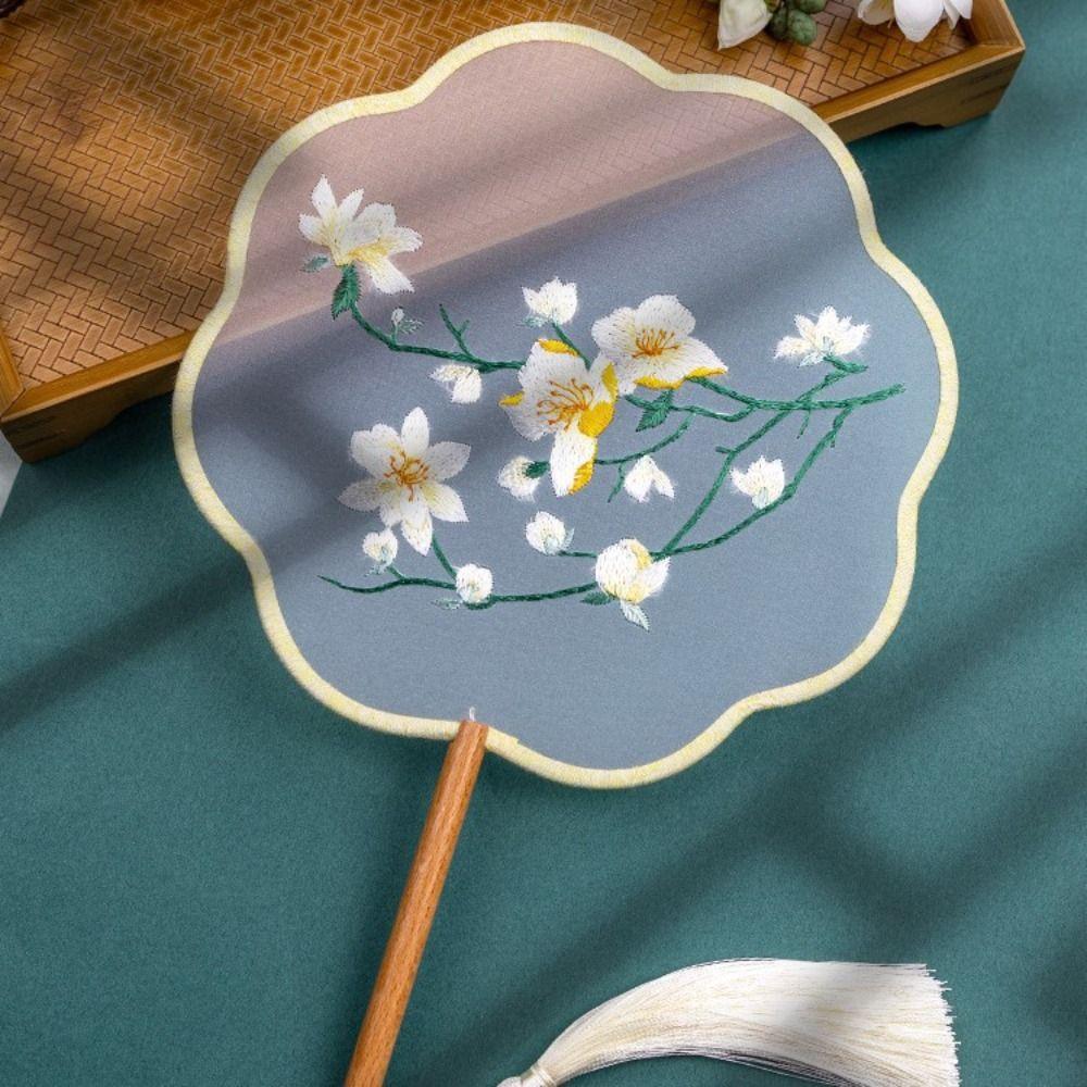 Floral Pattern Silk Fan with Tassels Pendant Tuan Fan Photography Prop