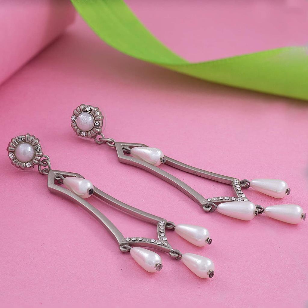 Серебряные серьги-капли Estele с оксидированным жемчугом для женщин