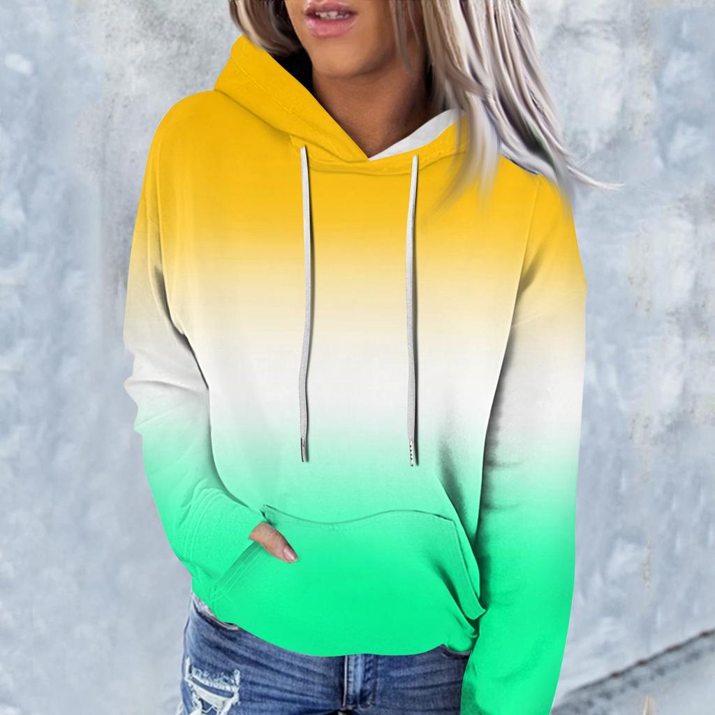 Женская модная повседневная толстовка с капюшоном и градиентным принтом с длинным рукавом