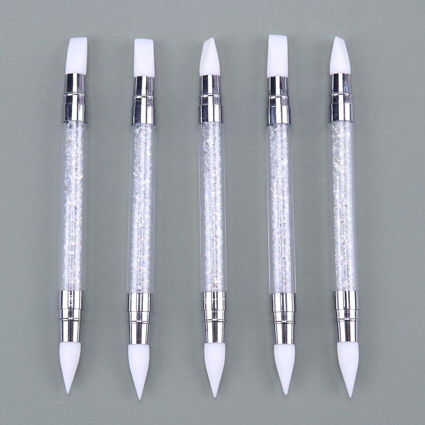 Двусторонний 2 способа дизайна ногтей, силиконовая ручка для скульптуры, резьба, сделай сам, живопись, блестящие стразы, акриловый маникюрный инструмент для нанесения точек