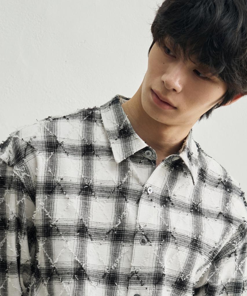 ROTEMBER Argyle Damaged Check Shirt [White]