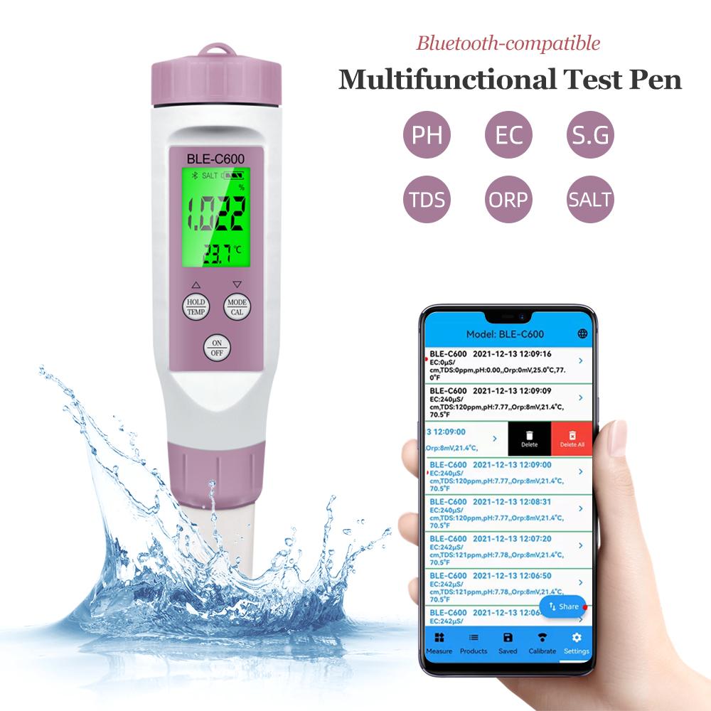 7 in 1 Water Quality Tester Temp ORP EC TDS S.G PH Meter Online Blue-tooth  APP Control for Drinking
