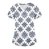 Plus Size Printed Scrub Working Uniform Tops For Women's Cross V Neck Christmas Print Short Sleeve Fun T-Shirts Workwear Tee With Pockets