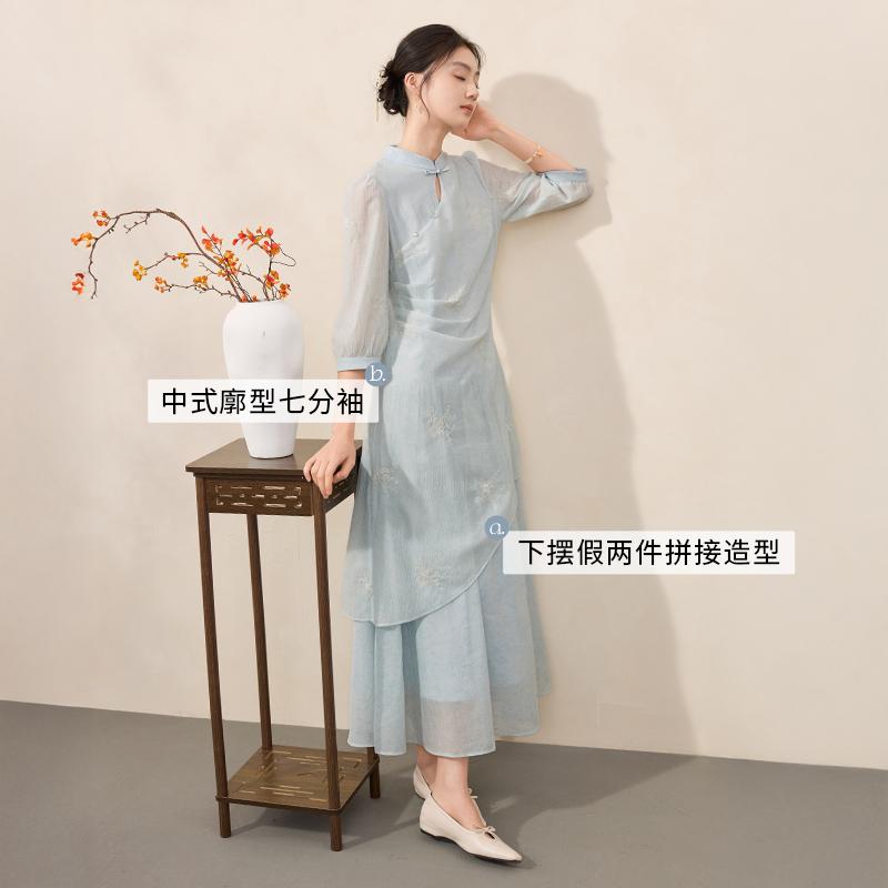 Fake Two-Piece Spliced Cheongsam Light Chinese Style Dress