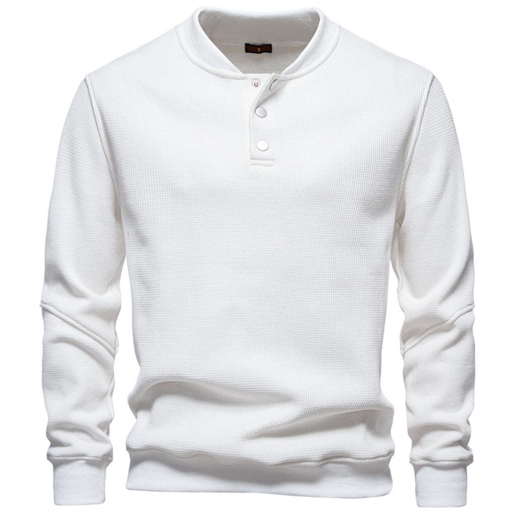 Men's Velvet Long Sleeved Quarter Buttoned Sweatshirt Casual Knit Pullover Baseball Collar
